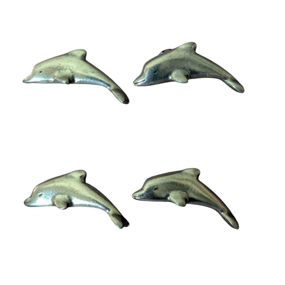 Vintage Danforth Pewter Dolphin Buttons Set of 4 Handmade Vermont USA